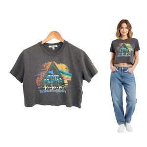 Junk Food Clothing T-Shirt Women Small Pink Floyd Crop Tee Black 12WS037 Boxy